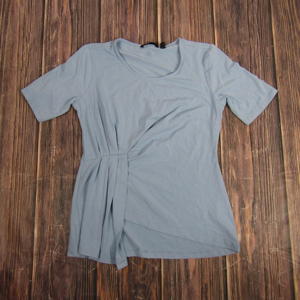 Betabrand Shirt Womens XS Blue Side Tie Wrap Short Sleeve Stretch Rayon Blend